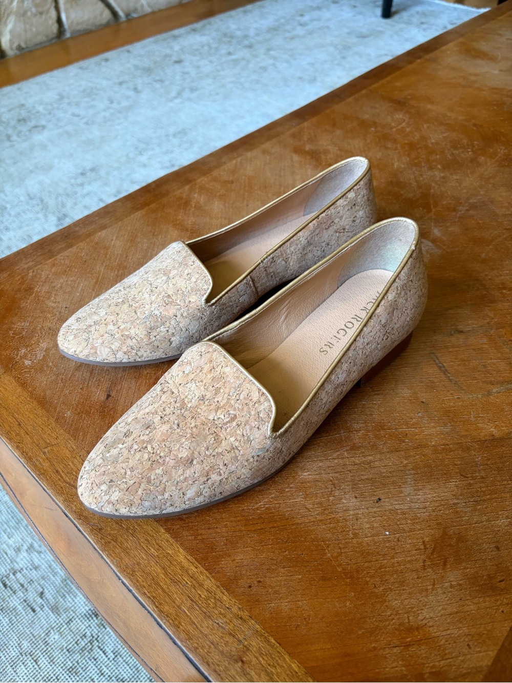 Jack Rogers Cork-Textured Slip-On Loafers in Natural Tan